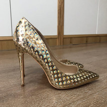 Shiny Gold Croc-Effect Women Sexy Stilettos High Heels Bling Bling Pointy Toe Pa - £58.67 GBP