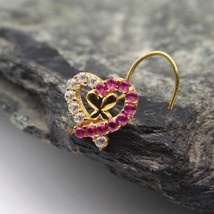 14K Real Gold Cute Heart CZ Twisted Nose Stud 24g - £58.95 GBP