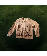 Vtg Heirloom Collection Beige Button Down Embroidered Sweater Beaded Col... - $88.90 CAD