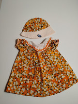 Vintage Handmade Doll Dress with Bonnet Orange White - Flowers - $12.86