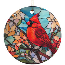 Red Cardinal Bird Stained Glass Flower Wreath Coloful Ornament Christmas Gift - £11.83 GBP