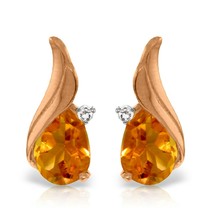 3.26 Carat 14K Solid Rose Gold Stud Earrings Diamond Citrine Gemstone - £421.15 GBP