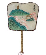 Handpainted Vintage Asian Folding Fan W/ Scenic Landscape Design &amp; Bambo... - $67.51 CAD