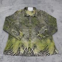 Susan Graver Shirt Womens 12 Green Long Sleeve Spread Animal Print Button Up - £20.18 GBP