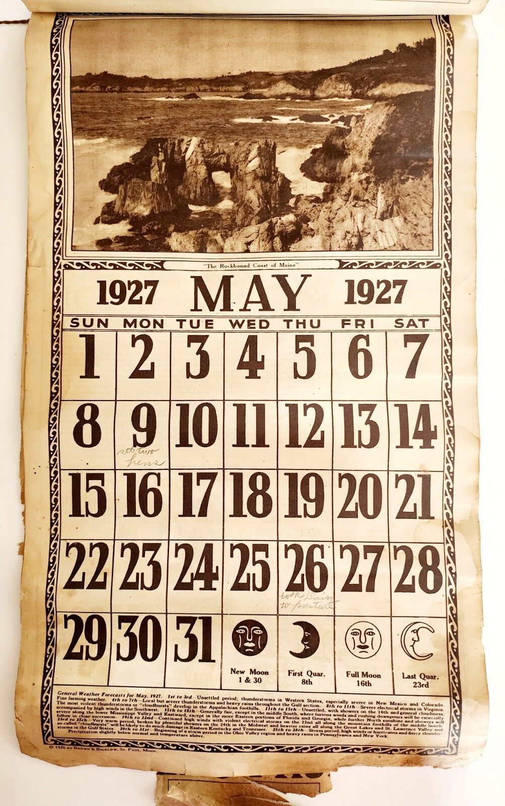 1927 Antique Calendar Watkins Products Lunar Phases Advertisements Recipes DWWW1 Item image 2