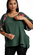 Umgee top with embroidery sleeves plus in Forest Green - $48.00