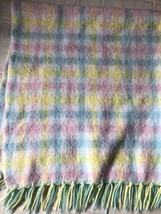 Vintage Acrylic Pastel Plaid Fringed Baby Blanket 38 X 35.25 - £25.55 GBP