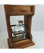 Vintage RARE Liquor Decanter in Wood Stand w/ Metal Holder 13x9x6&quot; Bar M... - $41.14