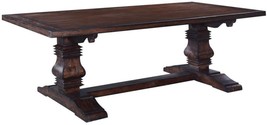 Dining Table Tuscan Harvest Distressed Plank Top Walnut Carved Pillars 8-Ft - £4,163.84 GBP