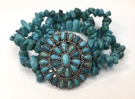 Signed Ralph Lauren Faux Turquoise &amp; Silver Tone Bracelet Stretch Beaded - £22.97 GBP