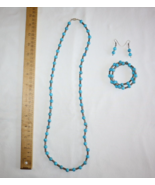 Vintage Beaded Faux Turquoise Silver-Tone Necklace, Wrap Bracelet, Earri... - $354.95 MXN