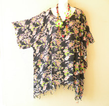 KB83 Batik Floral Vneck Kimono Caftan Kaftan Tunic Blouse Top - 2X, 3X, ... - $24.90