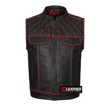 MOTORCYCLE CLUB VEST RED THREAD PREMIUM LEATHER VEST GOLEATHER MERCILESS... - £188.03 GBP