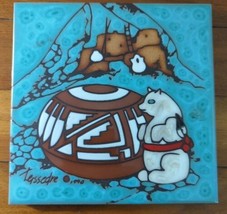 Native American Art Trivet Tile Signed Teissedre 1990 Terracotta White Bear Cleo - £13.87 GBP