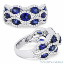 3.53 ct Oval Cut Sapphire &amp; Diamond Pave 18k White Gold Right-Hand Fashion Ring - £4,184.22 GBP