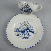 Blue White Mini Porcelain Cup and Plate Church Country Scene Japan Toy Tea Set - £10.01 GBP