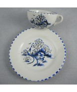 Blue White Mini Porcelain Cup and Plate Church Country Scene Japan Toy T... - £10.11 GBP