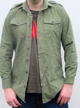 Vintage British army heavyweight service shirt green military cotton denim - £13.43 GBP