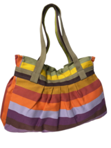 Multicolor Stripe Pleated Canvas Shoulder Bag - £9.70 GBP