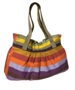 Multicolor Stripe Pleated Canvas Shoulder Bag - £9.88 GBP