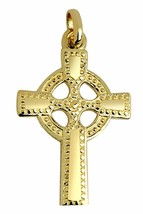 14K Solid Yellow Gold Claddagh Celtic Polished Christian Cross Pendant Necklace - £181.62 GBP+
