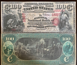 Reproduction $100 National Bank Note 1875 Raleigh National Bank NC Copy USA - $3.99