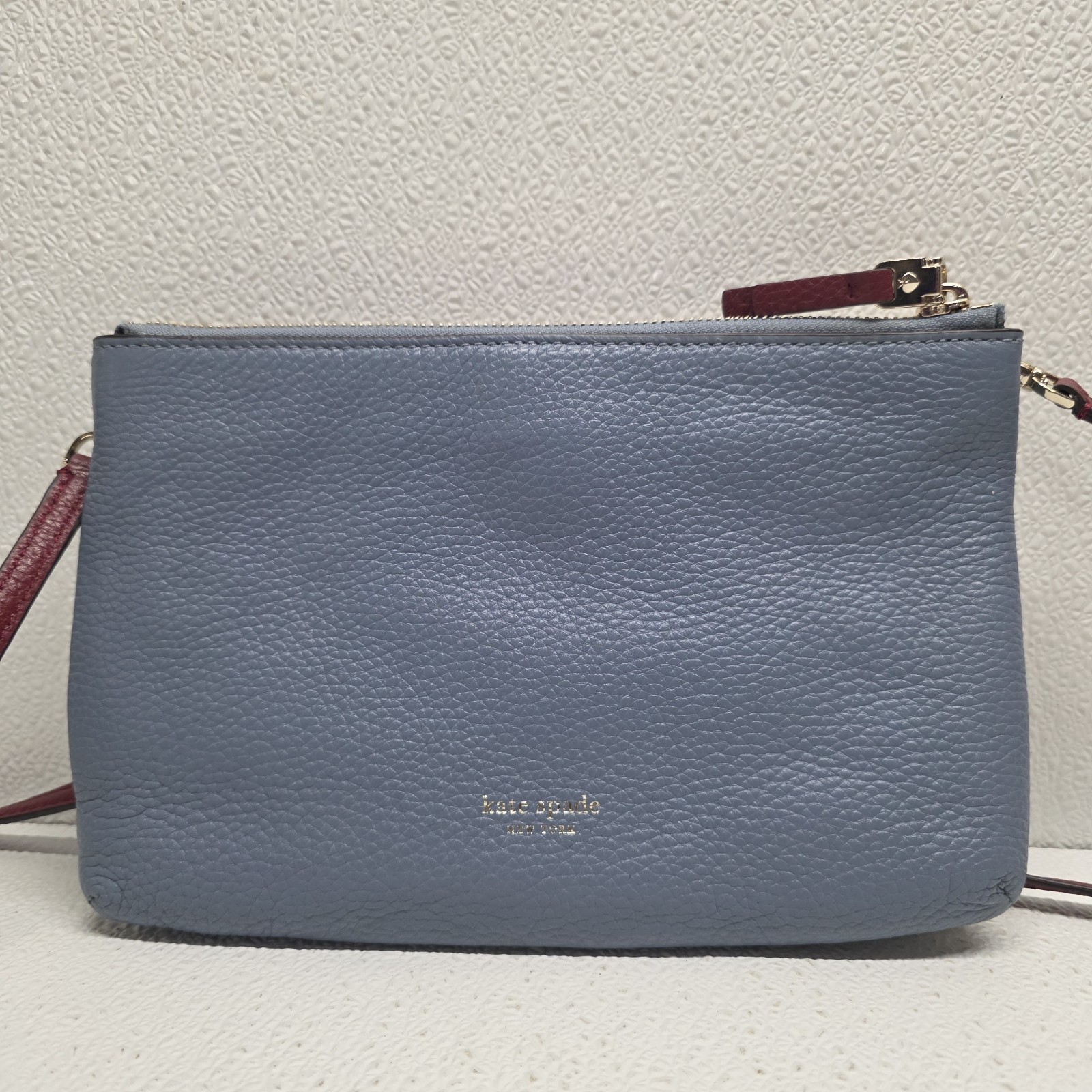 KATE SPADE Polly Double Gusset Medium Leather Crossbody Purse White Blue Item image 6