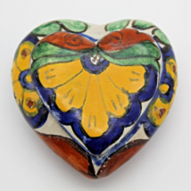 Talavera Trinket Box Folk Art Mexico Heart Terra Cotta Pottery Hand Painted (c) - £8.00 GBP