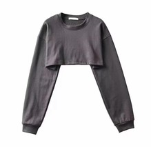 Deeptown Streetwear Gray Cropped Hoodies Women Harajuku Hip Hop Oversized Sweats - £72.60 GBP
