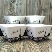 *4* CIROA Simple Serve Dessert Bowls Set PARIS Eiffel Tower White &amp; Blac... - £17.84 GBP