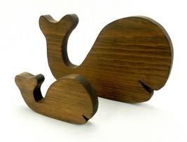 Mother &amp; Baby Whale Abstract Wooden Figurines, Nautical Decor, Boat, Beach House - £23.46 GBP