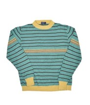 Vintage 80s Arrow Brigade Sweater Mens M Green Striped Crewneck Lightweight - $28.00