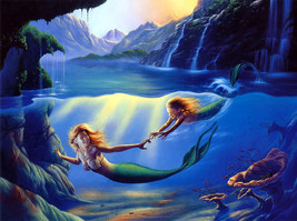 Giclee Oil Painting Underwater Mermaidwall - $11.29+