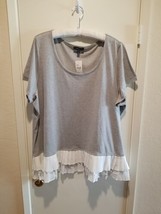 NWT Lane Bryant Womens Plus Size 26/28 (3X) Gray Knit T-shirt White Ruffle Read  - £17.99 GBP