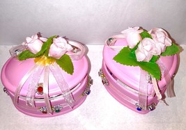 Heart shaped and oval shaped pink trinket boxes set of 2 - £13.58 GBP