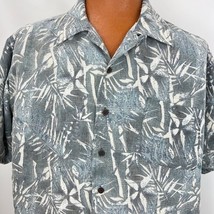 Knightsbridge Hawaiian Aloha Shirt XL Bamboo Leave Coconut Buttons Gray Tropical - £32.04 GBP