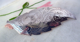 Victorian Revival Sterling Leaf Brooch Bright Cut Pin Signed WX 1950&#39;s - £31.18 GBP