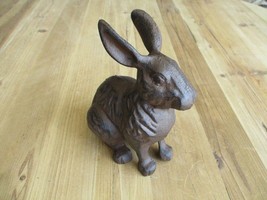 Large Cast Iron Rabbit Easter Bunny Garden Statue Rustic Home Decor 7&quot; Country - £29.05 GBP