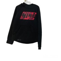 Nike Little Boys Hoodie Black Sz 4 Red Graphic Dri Fit Long Sleeve Fleece Lined - $17.42
