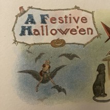 Vintage Samson Bros. Hallowe&#39;en Postcard Witch, Cat, JOL ,broom,owl,elf - £39.41 GBP