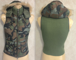 Take Out Medium Camo Zip Hooded Sweater Vest Womens Jacket Poly - $21.02