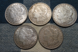 Lot of 5 Morgan Silver Dollars  1921-P 1921-P 1921-P 1921-D 1921-S - $189.00