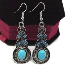 New Fashion Vintage Pattern Crystal Inlaid Turquoise Eardrops Hot Sale Bohemian  - £57.54 GBP