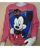 Mickey Unlimited Sweatshirt Adult M Pink Waffle Knit Vtg 80s Disney Over... - $339.62 MXN