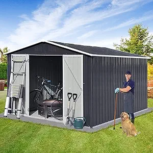 10X8 Ft Outdoor Storage Shed With Floor,Tool Garden Metal Sheds With Loc... - £622.49 GBP