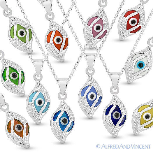 Primary image for Evil Eye Glass Bead Greek Turkish Nazar Hamsa Pendant Sterling Silver Necklace