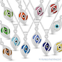 Evil Eye Glass Bead Greek Turkish Nazar Hamsa Pendant Sterling Silver Necklace - £13.42 GBP