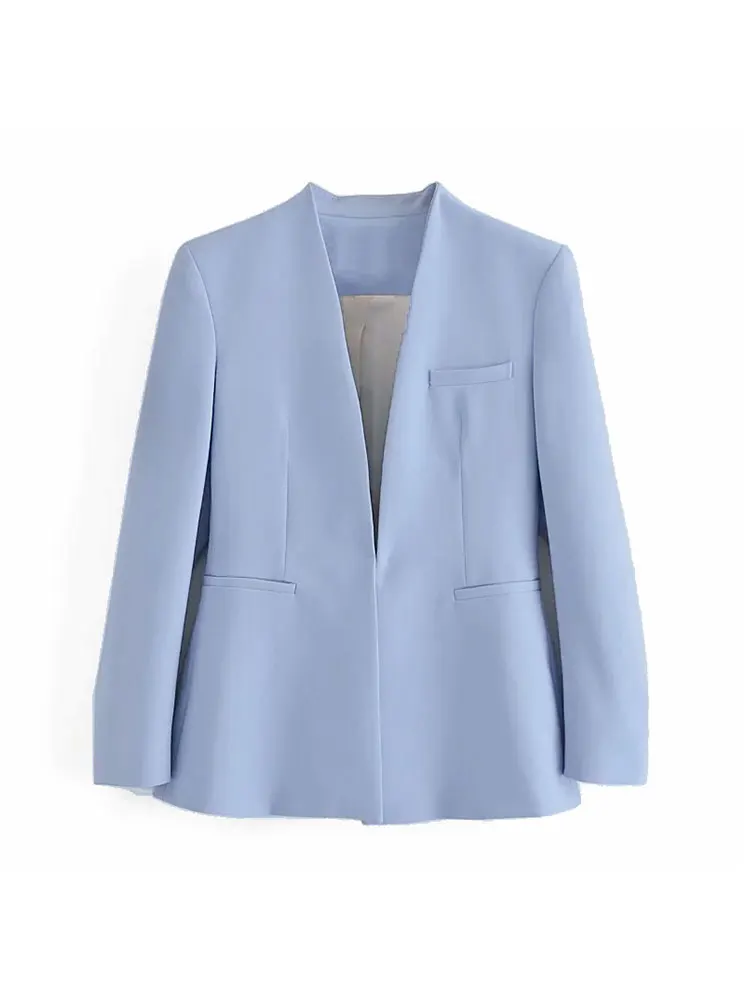 TRAF ZA Women&#39;s Clothing Simple Solid Blazer V Neck Long Sleeve Jacket +  Waist  - £110.53 GBP
