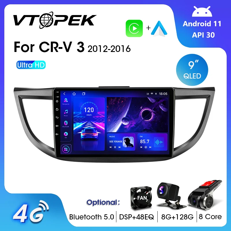 Vtopek 2Din For Honda CRV CR-V 2011-2016 4G Android 11 Car Stereo Radio - £95.30 GBP+