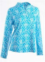 NWT IBKUL Icikuls Turquoise &amp; White Kira Long Sleeve Mock Golf Shirt - size XL  - £47.80 GBP